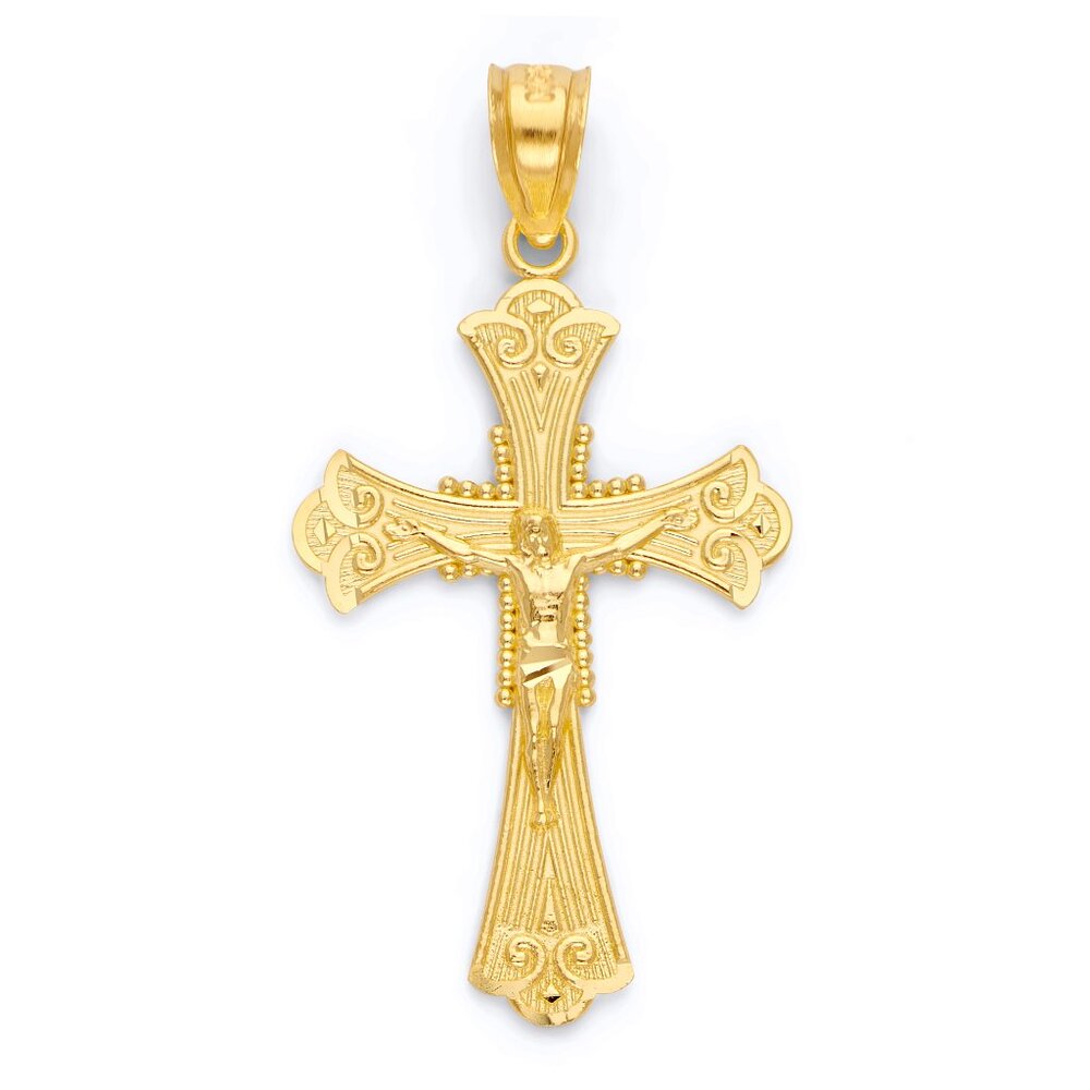 Solid 14k Gold Crucifix Necklace for Men - Religious Jewelry Gifts for Men